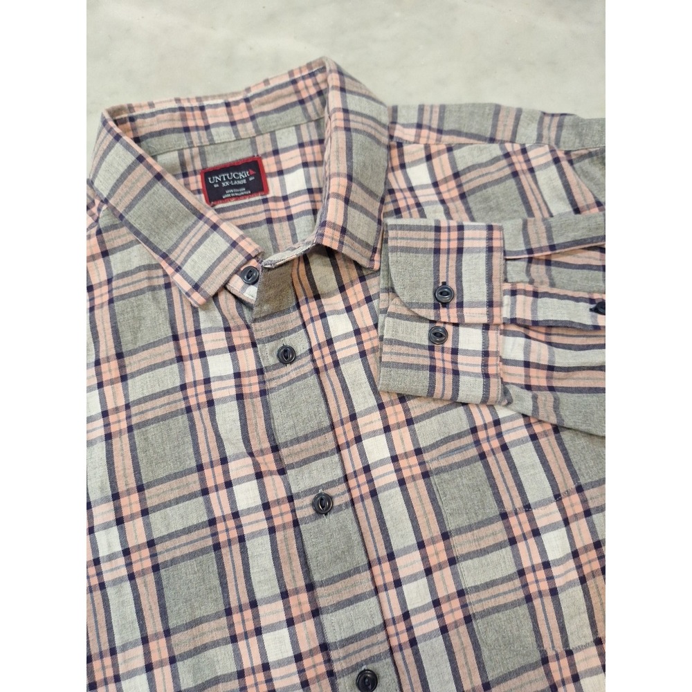 Untuckit Longsleeve Button Up Light Weight Flannel Shirt Men's 2XL Gray‎ Pink
